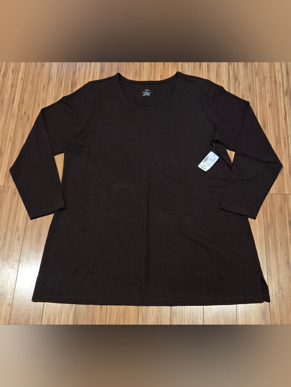 NWT Cj Banks Women’s Dark Brown Long Sleeve Crewneck Tunic Shirt